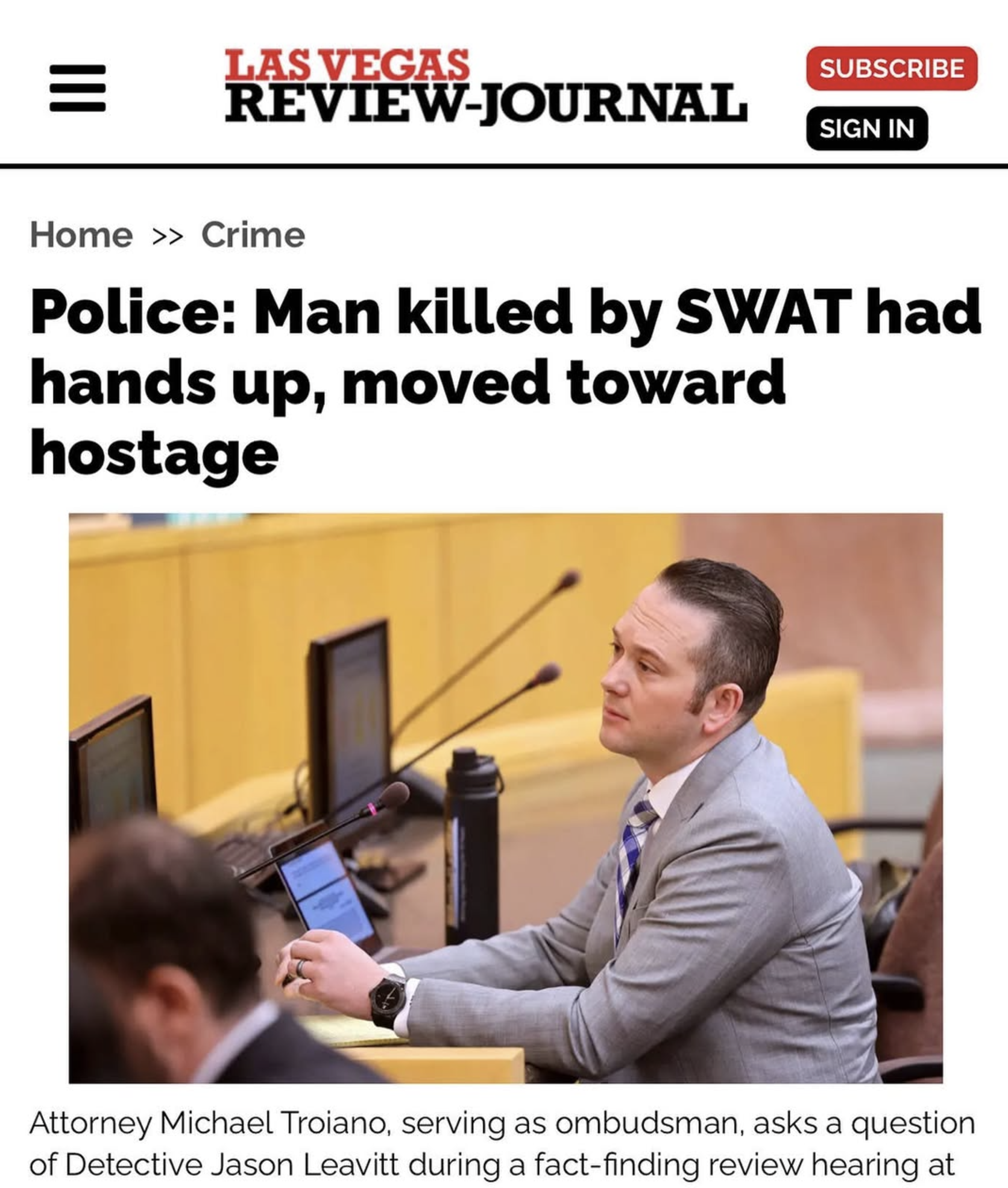 Las Vegas Review Journal - Police Fact Finding - Michael A. Troiano